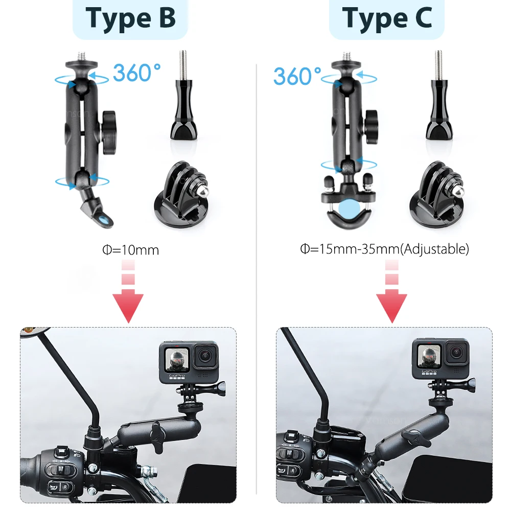 Vamson-soporte para manillar de motocicleta, GoPro accesorio para 12, 11, 10, 9, 8, montaje en espejo para bicicleta, DJI OSMO insta360 Action