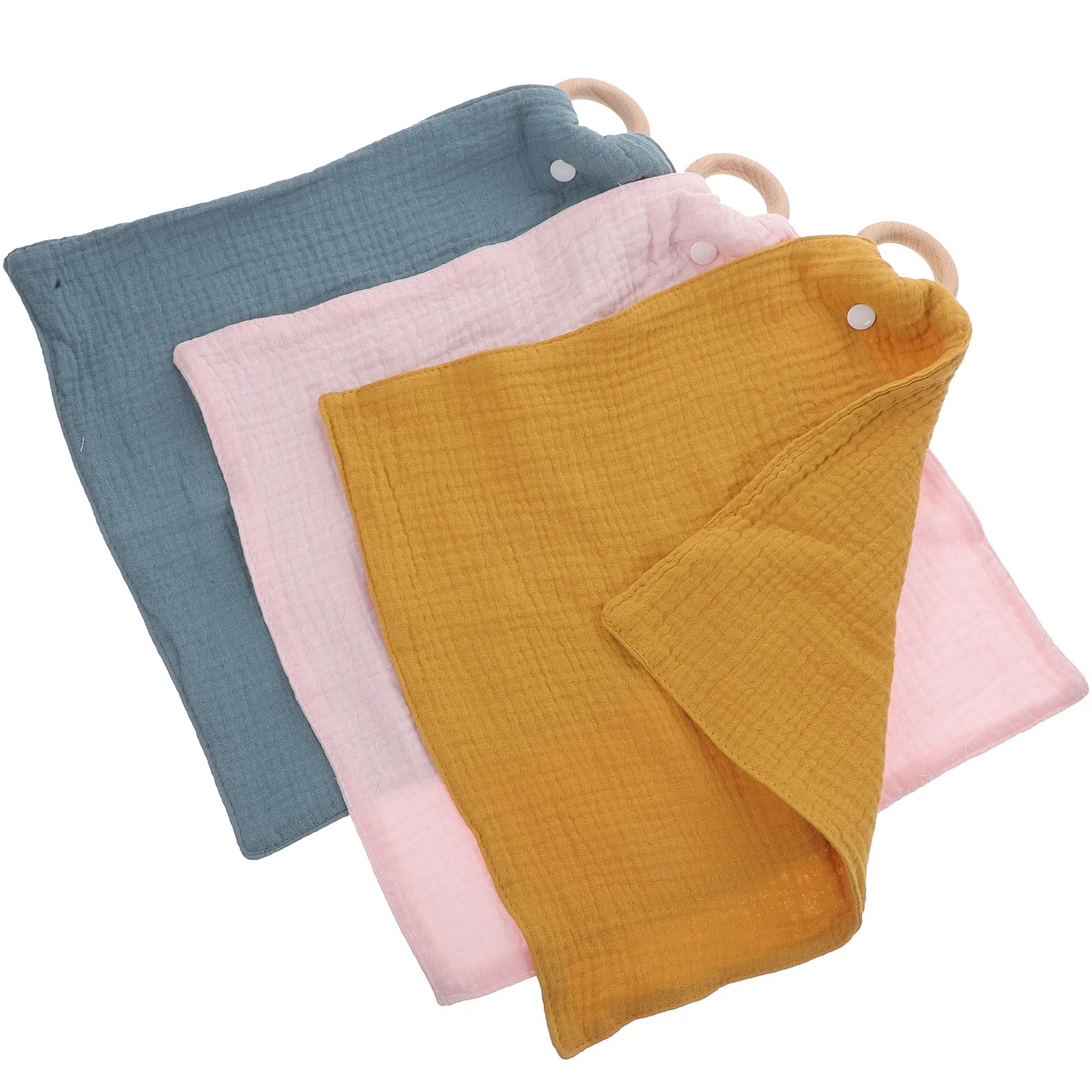 

3pcs Baby Teether Bibs Comfort Drool Towels Infant Saliva Chew Toys Tooth Ring Wipe Friendly Skin Protect
