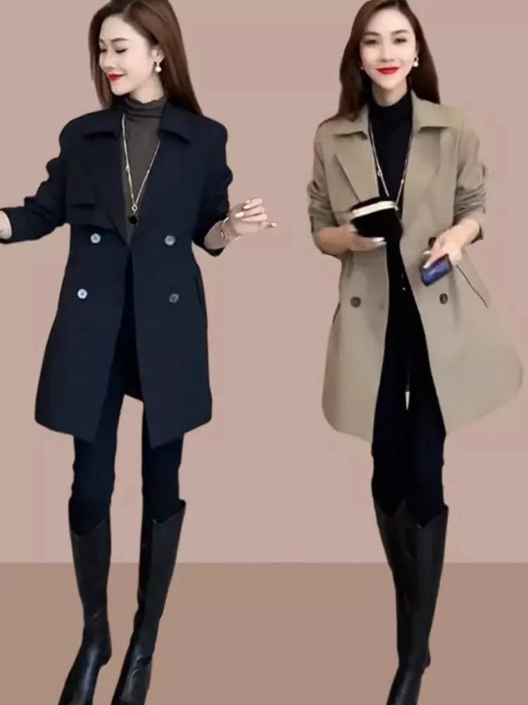 

Sli Mid-Length Women's Coat Spring Autumn New Sle Briti Sle Faionable Small Size Ladies' Top Quali Polyester Fiber