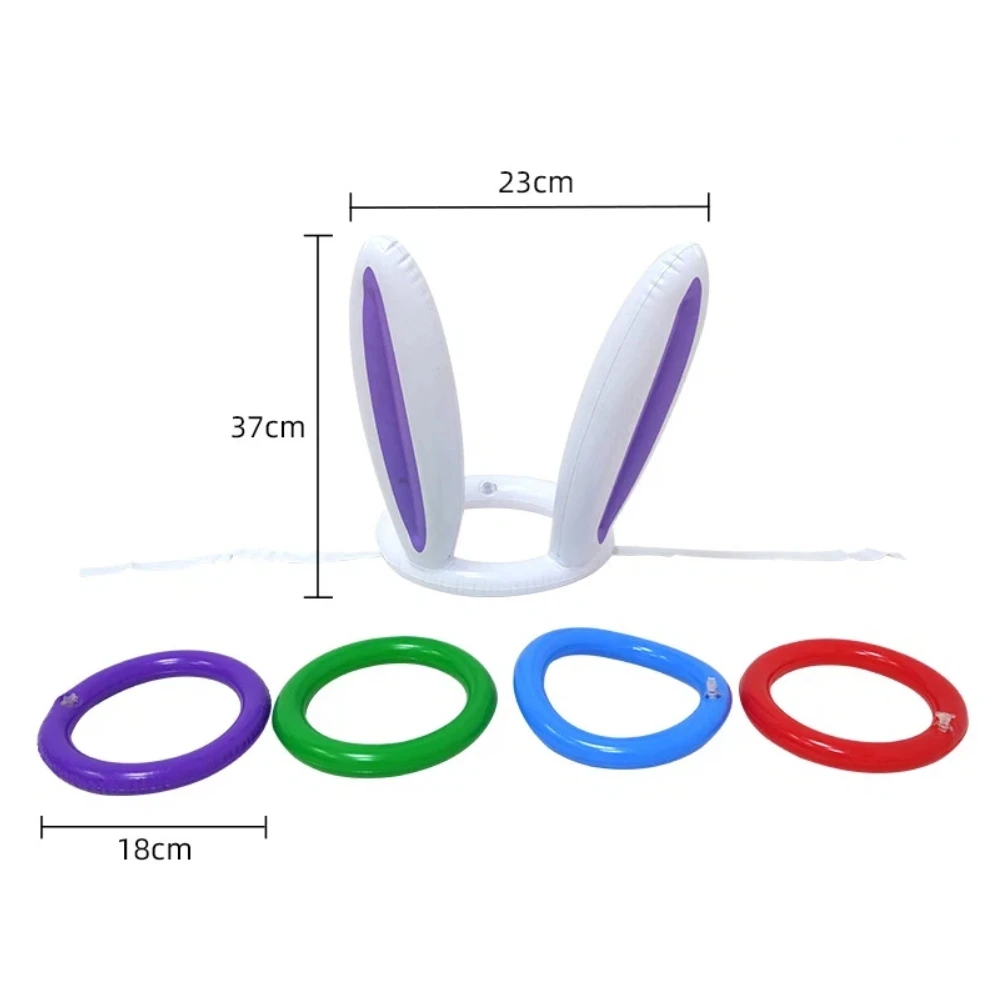 Inflatable Easter Bunny Ears Ring Game, Colorful Rabbit Ears Headband With Rings, Fun Inflatable Toy For, Easter Party Games