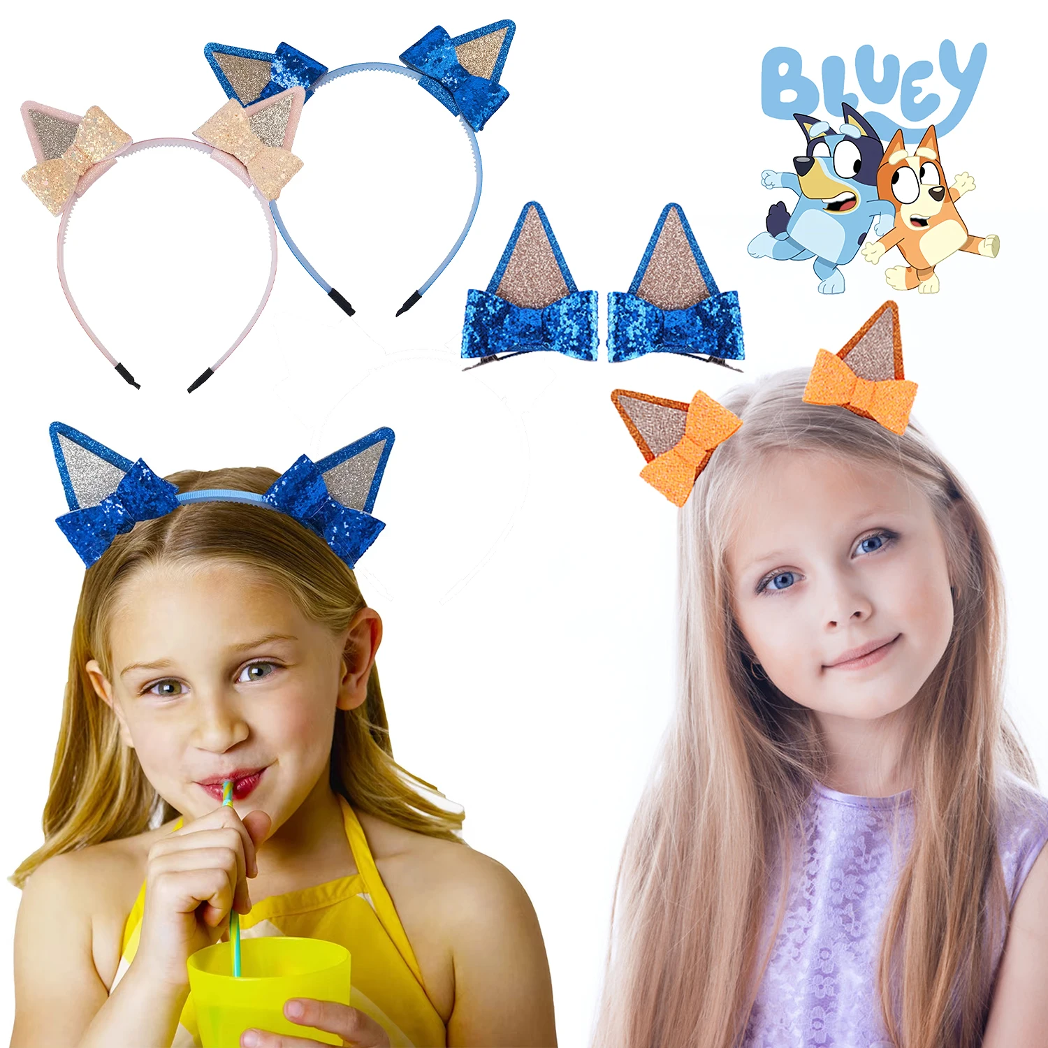 Bluey Ear Bow Hair Clip Bingo Chilli Toddler Kids Kawaii Shining Dog Hairpins Clip Accessories Girl Bows Hairpin Xmas Party Gift