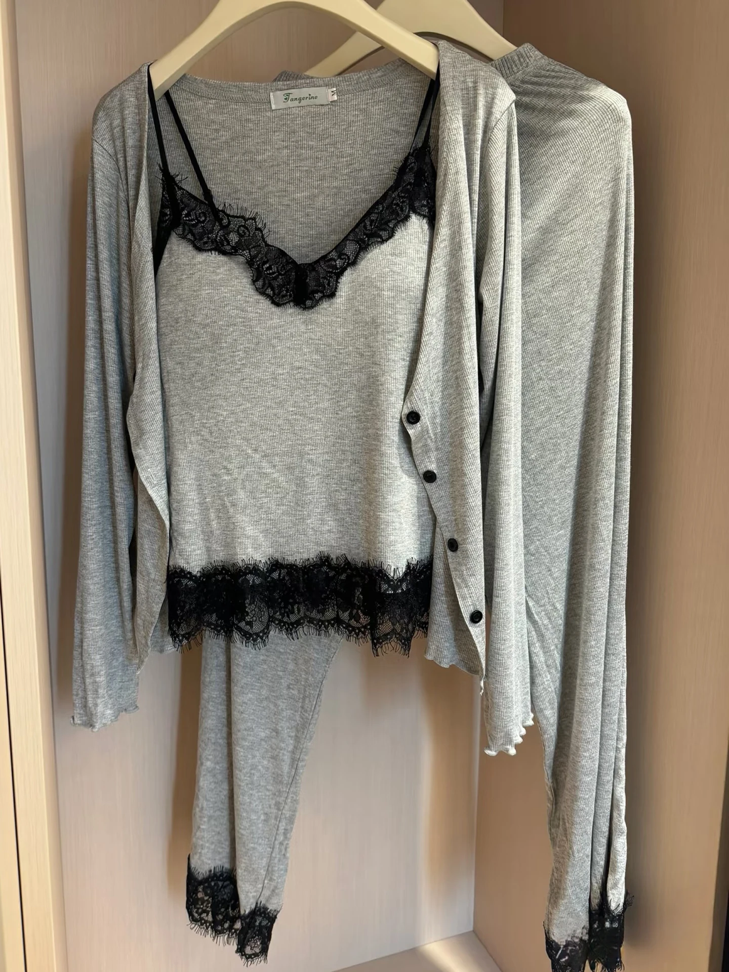 Ultra Soft Lace Sleepwear Set Women's Long Sleeve Strap Nightgown with Chest Pad Home Clothes 3pcs Set Spring Autumn New Style