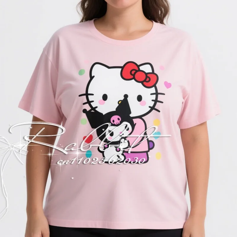 

2025 Summer Popular New Hello Kitty Kuromi Cartoon 3D Printed T-shirt for Women and Children Comfortable Parent Child T-shirt