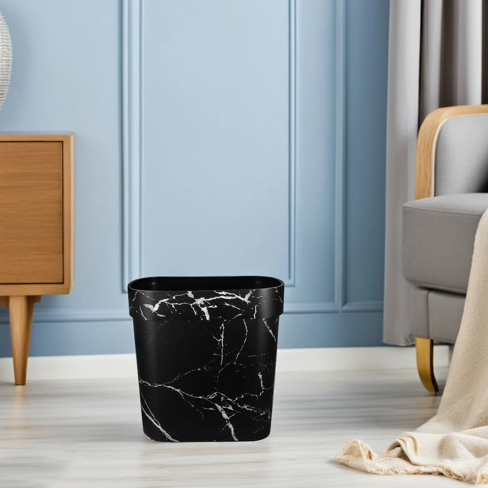 

Marble Pattern Oval Trash Can Plastic Wastebasket Narrow Open Top Garbage Bin for Kitchen Bathroom Bedroom Marble Wastebasket