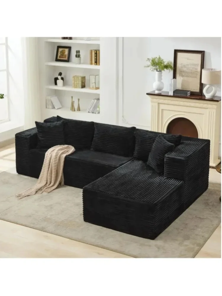 Black Cloud Modulares L-förmiges Ecksofa 106 Zoll, geräumiges, tiefes Sitzsofa mit 5 Kissen und Kordelbezug, kein Zusammenbau erforderlich