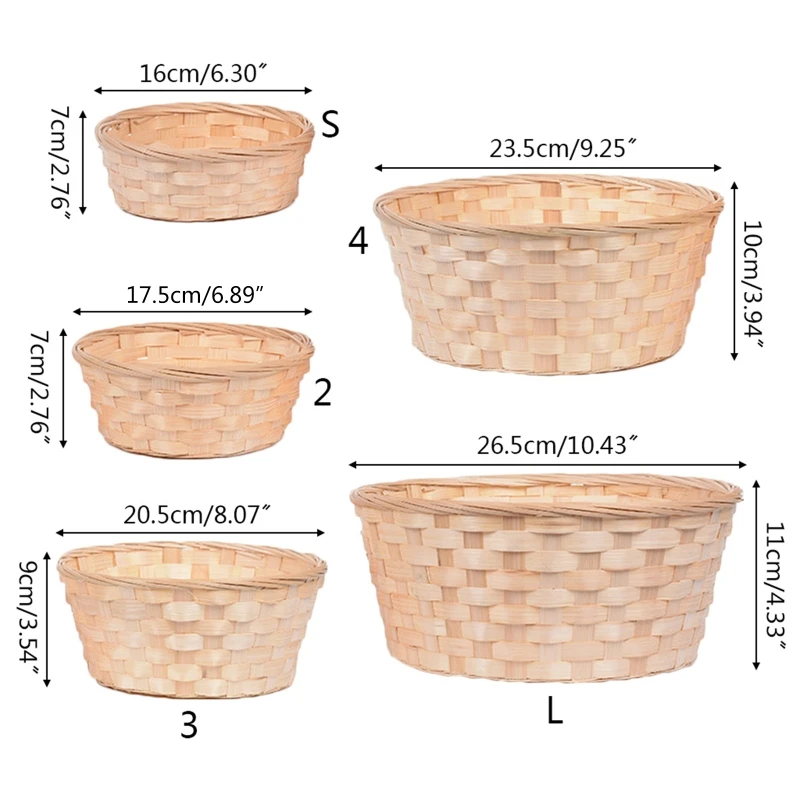 Bamboo Woven Bread Basket Snacks Container Food Display Basketry Kitchen Fruit Vegetables Egg Storage Tray Wicker Basket