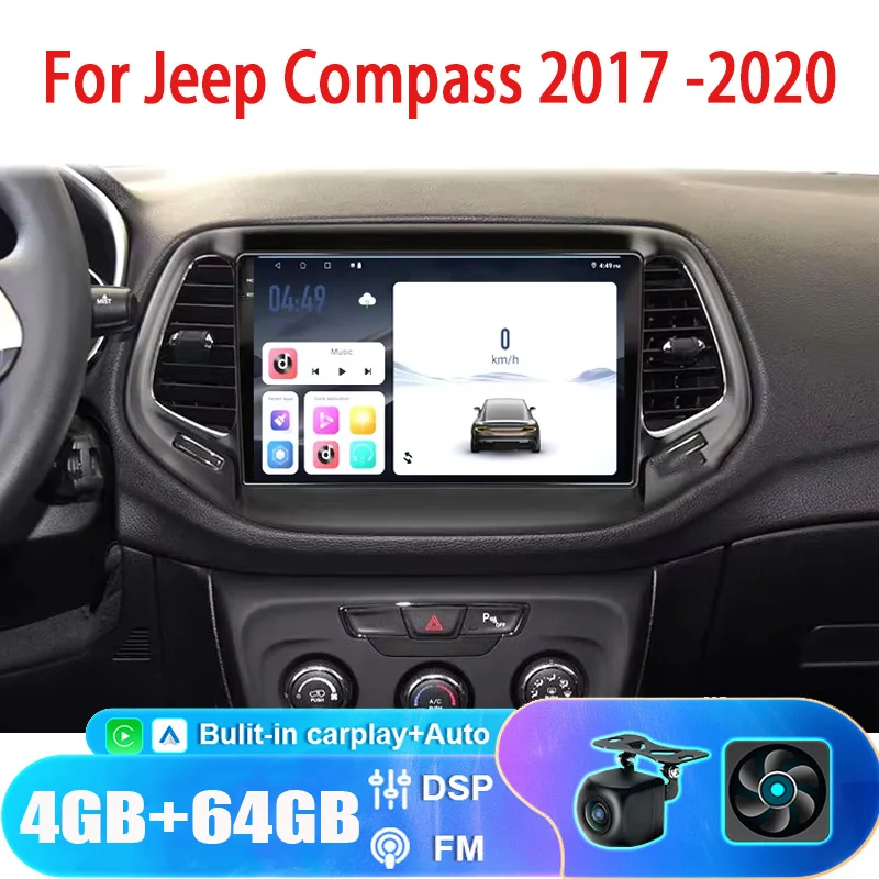 

10'' For Jeep Compass 2017-2020 Car Radio Head Unit Carplay Apple Auto Intelligent System Multimedia Player GPS WIFI
