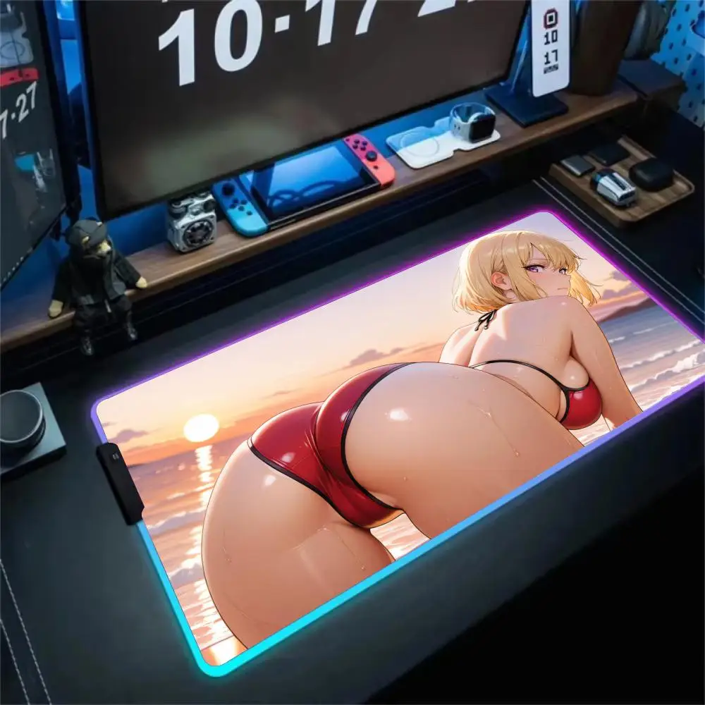 

Коврик для мыши RGB, сексуальная девушка, перевернутый, большой приклад, светодиодный светящийся игровой коврик, резиновый противоскользящий настольный коврик, аксессуары для ПК, игровая клавиатура, коврик для мыши
