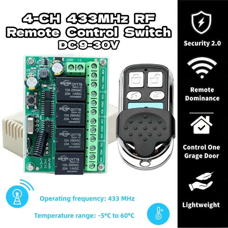433.92Mhz DC 5V 12V 24V 48V 10A 4CH Relay Module Receiver EV1527 Wireless Remote Control Switch 433Mhz for DC Motor DIY