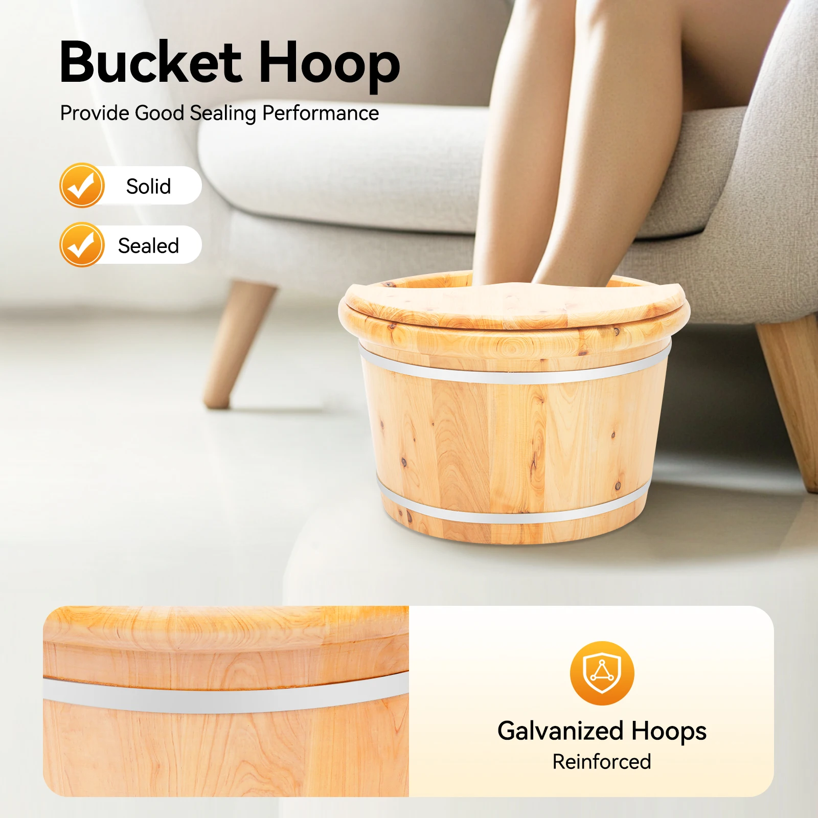 Cedar Wood Foot Spa Bucket with Massage Roller, 30 Min Heat Retention, 12.2 Inch Deep Soak, Natural Foot Bath Tub - view 6