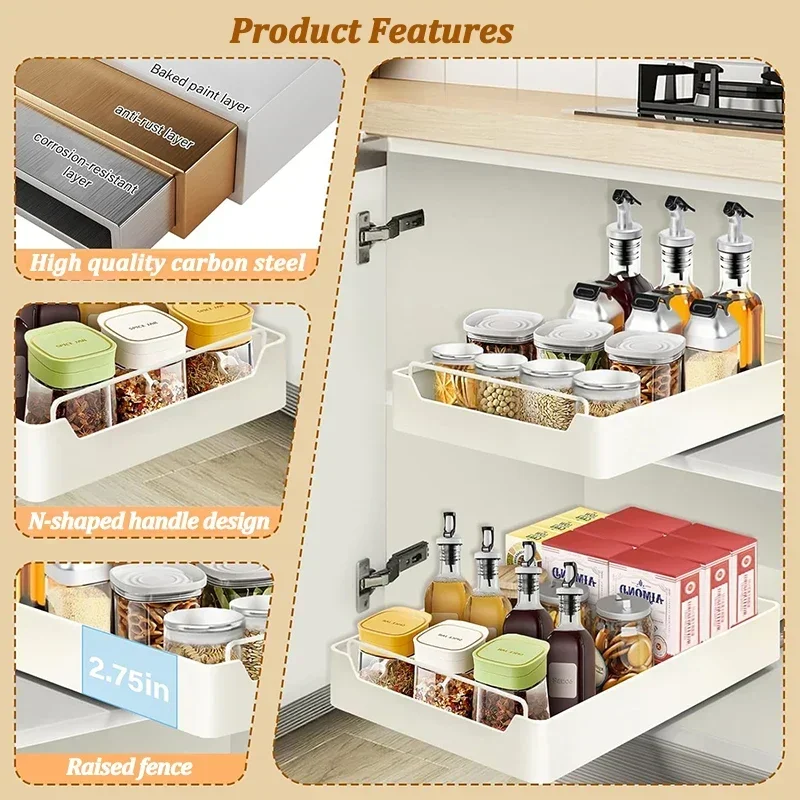 Kitchen Storage Rack with Slide Rails Pull-out Kitchen Drawer Type Storage Tray Spice Box Trays Storage Rack Cabinets Organizer