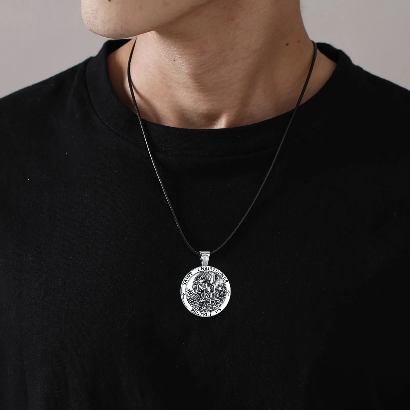 Eudora New 925 Sterling Silver Saint Christopher Pendant Medal Amulet Necklace Catholic Jewelry Religious Gift for Men Women view 6