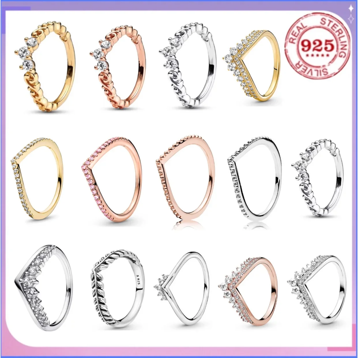 Hot-selling 925% sterling silver original zircon stackable crown charm ring high-end wedding jewelry for women exquisite gift