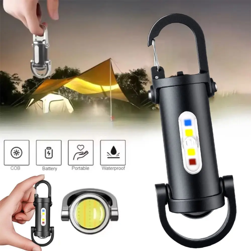 Mini LED COB Flashlight with Red&Blue Light USB Rechargeable Keychain Flashlights Ultra Bright LED Torch Searching Hiking