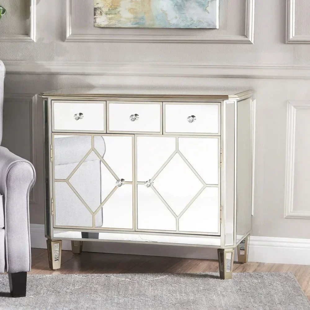 

Champagne gold mirrored chest of drawer mirrored living room cabinets