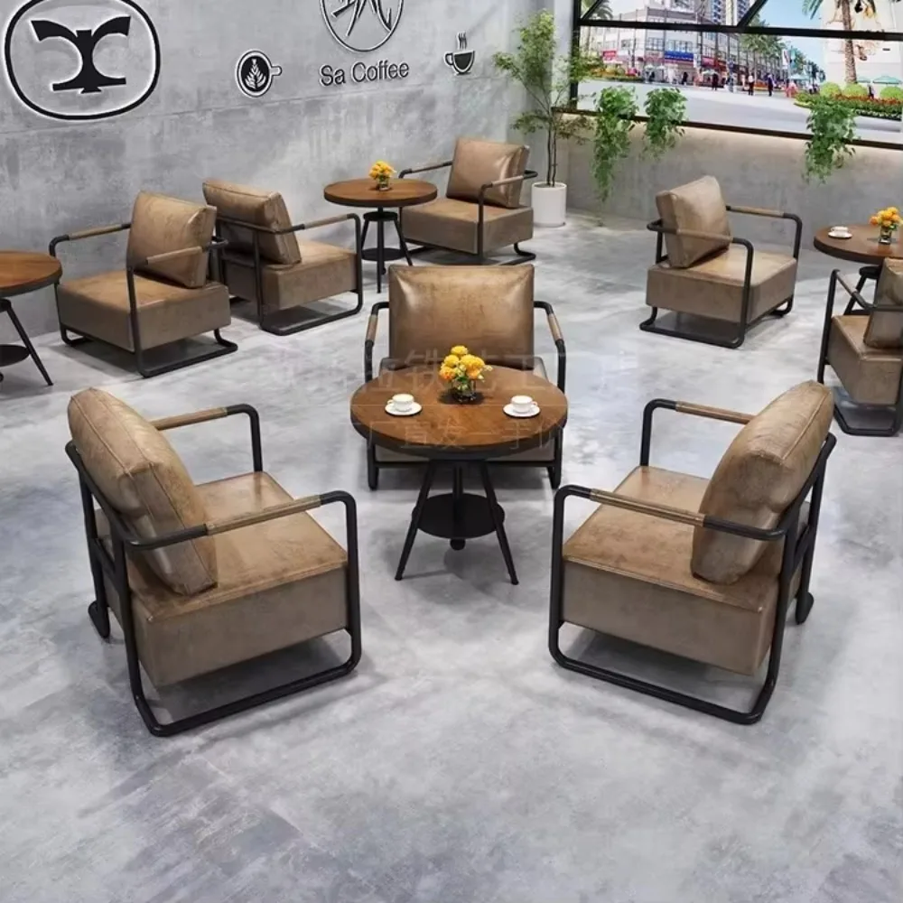 Solid wood table and chair set, sofa, cafe, bistro, barbecue, tea house, clear bar combination