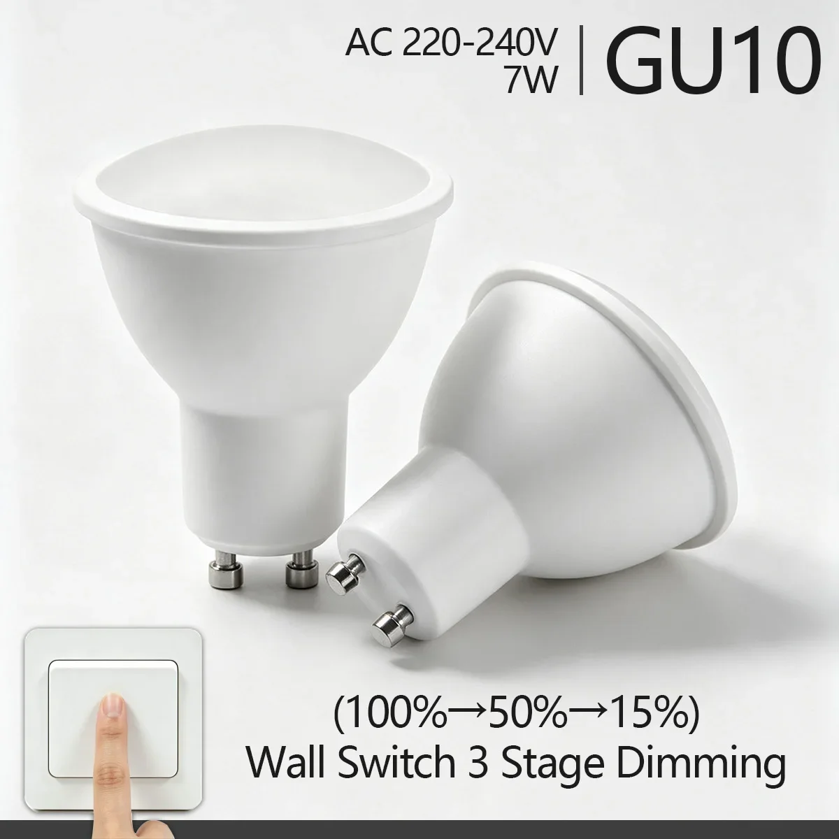 Dimmable Controlled By Wall on‑Off Switch Flicker-Free 220V 3‑Way GU10 Bulb LED Spot 100% 50% 15% Bright for Floor Bedside Lamps