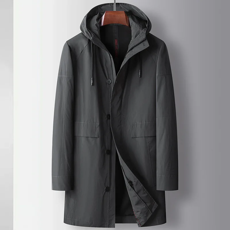 Luxury Coat Loose Single Men New Hooded Trench Coat Men Long Coat