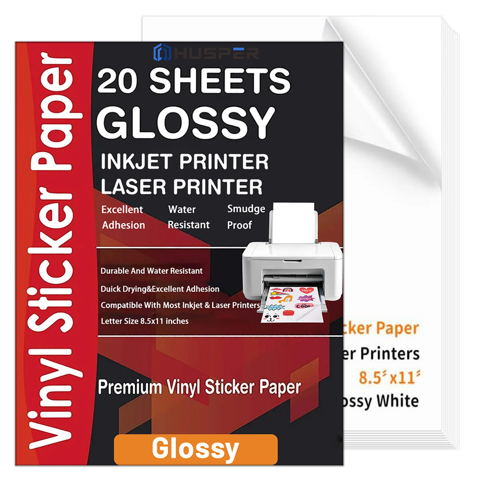 20 Sheets Glossy Printable Vinyl Sticker Paper, 8.5