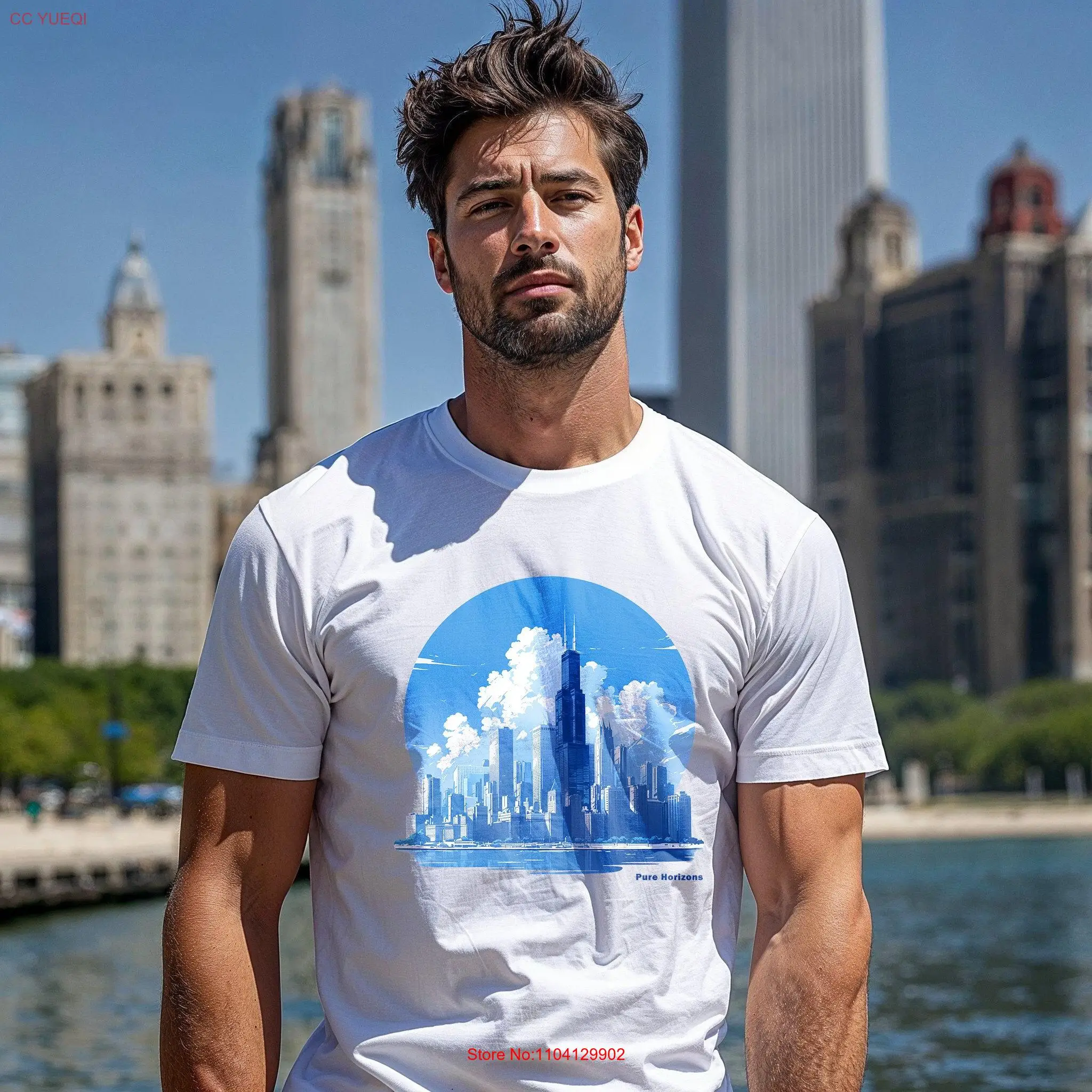 Chicago Skyline Circle T Shirt Windy City Horizon Pure Horizons Urban Top Silhouette long or short sleeves