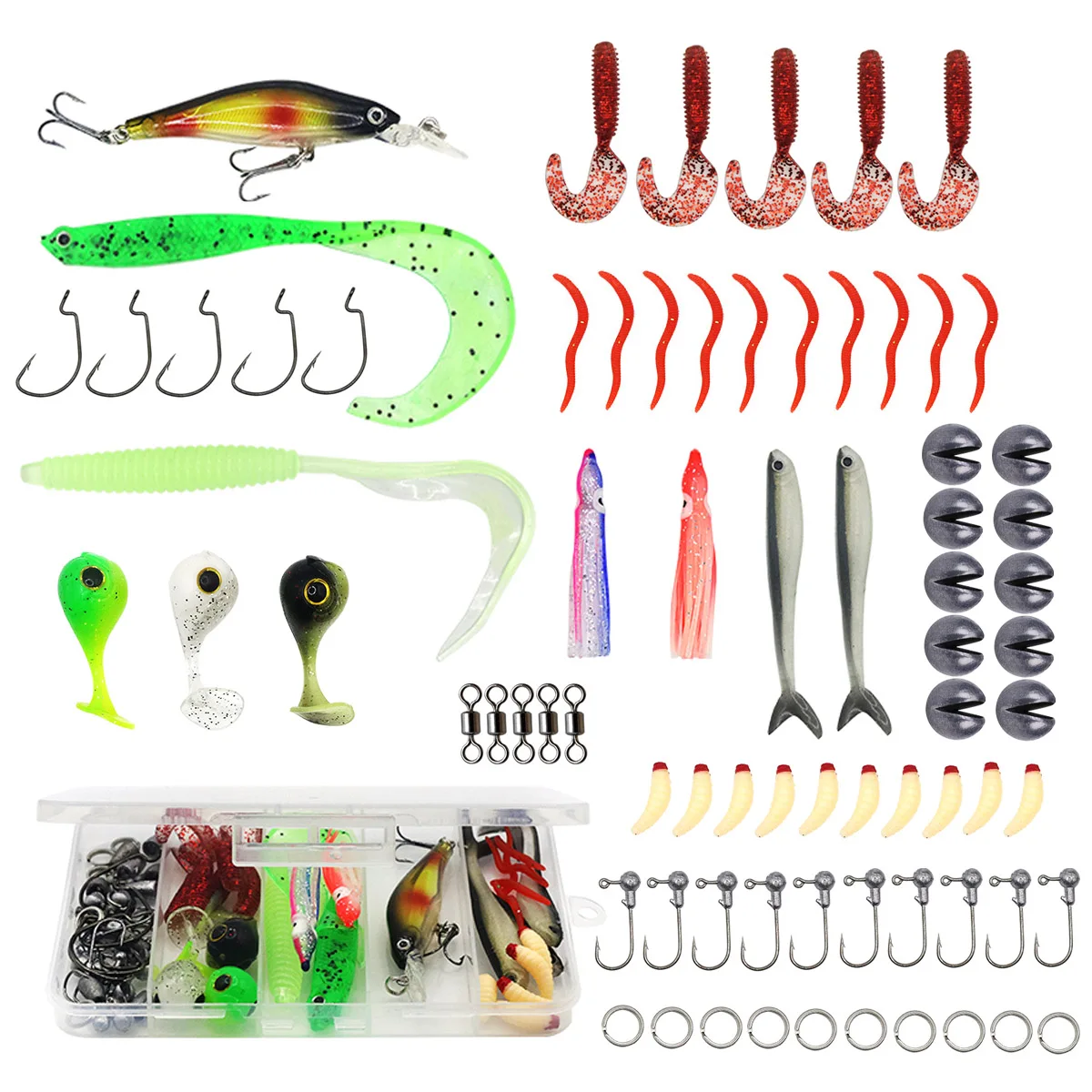 Fishing Lures Kit Freshwater Bait Tackle Bass Trout Salmon Fishing Accessories Box Including Spoon Lures Soft Plastic Worms