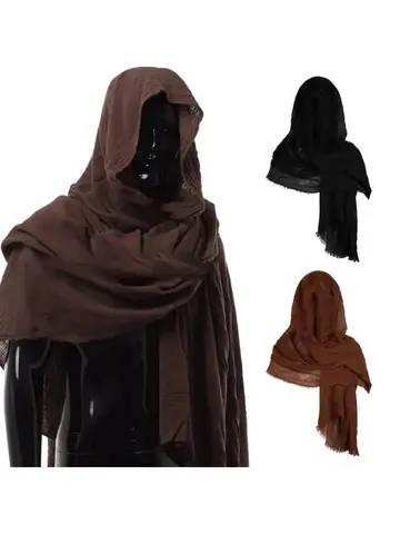 Halloween Cosplay Men's Medieval Pirate Retro Hood Scarf Black Wrap Cloak Renaissance Halloween Masquerade Costume Shoulder Cowl
