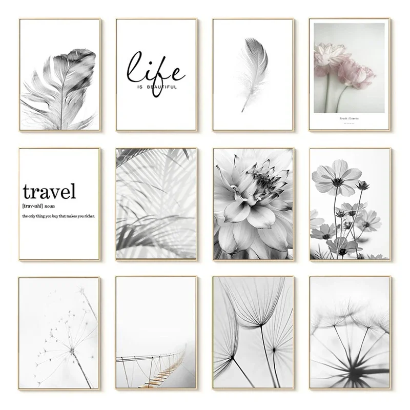 

Posters Black And White Flower Print Fresh WallArt FeatherDandelionPictures CanvasPaintings Wall Living RoomDecoration posters