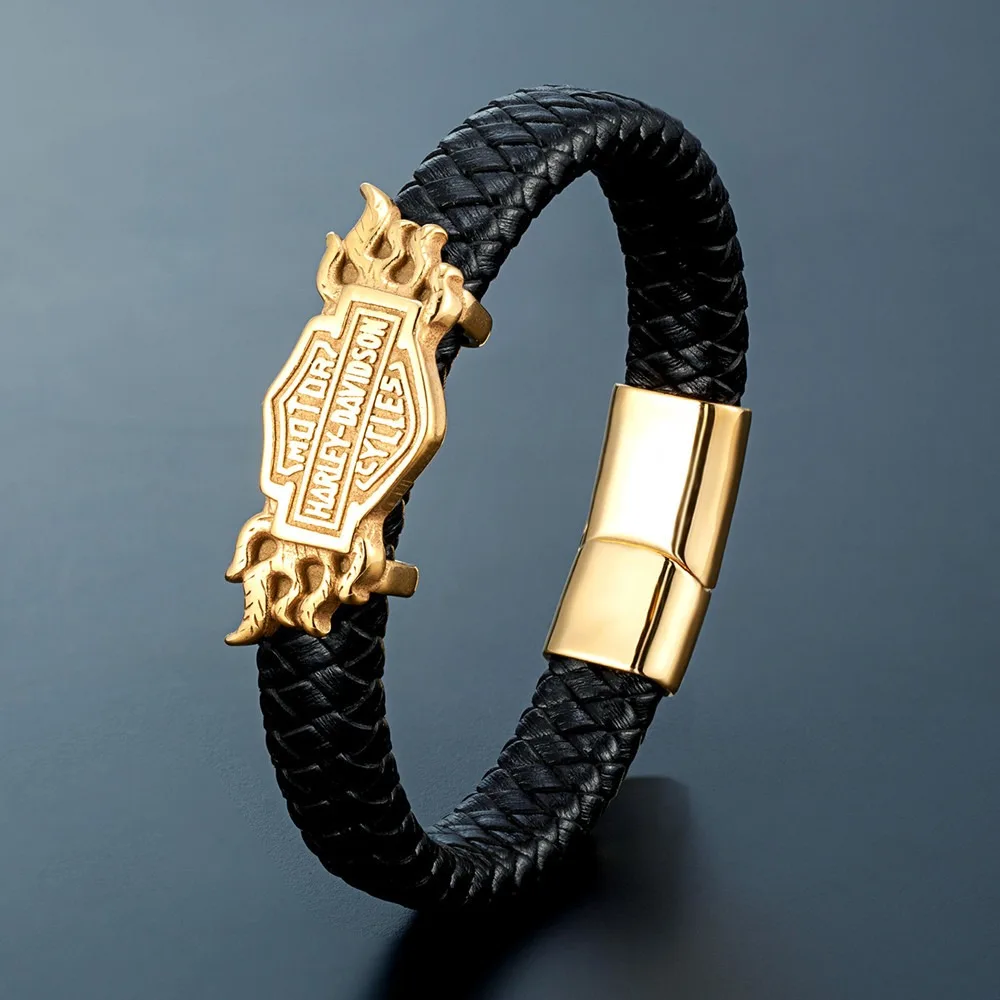 سوار رجالي أنيق متعدد الطبقات مضفر من الجلد الطبيعي عالي الجودة بإبزيم مغناطيسي معدني لدراجة Harley Davidson Electra Glide 883 #2