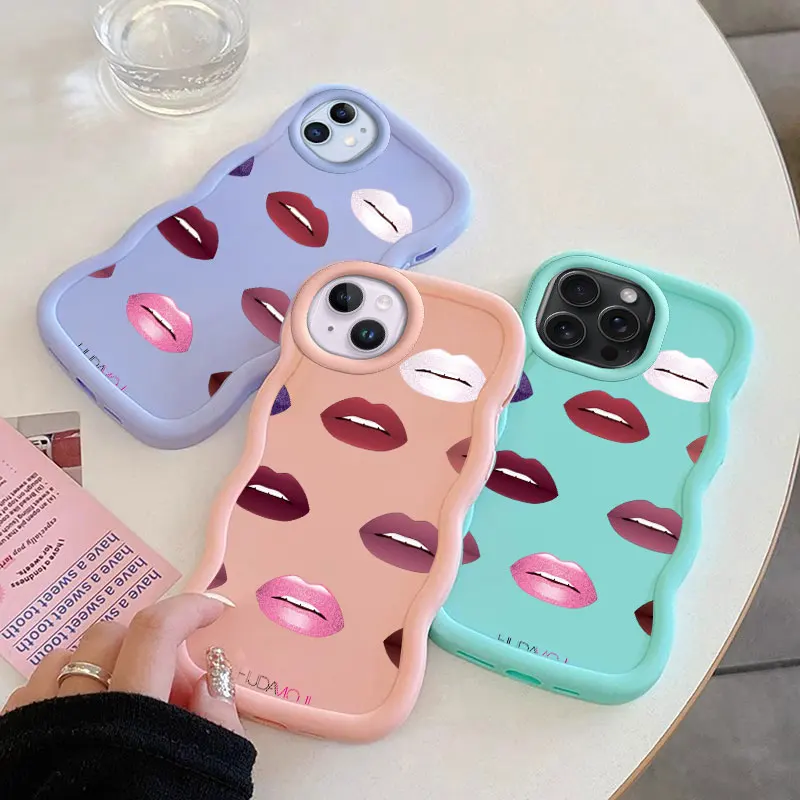 Sexy Girl Red Lips Macalong Phone Case for iPhone XR 11 12 13 14 15 16 PRO MAX PLUS Soft Coque Wavy edged Shockproof Cover