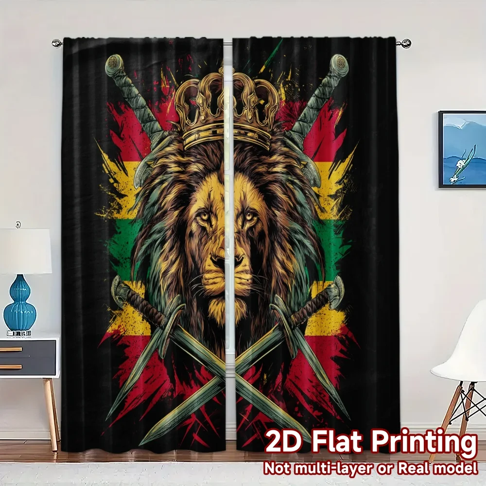 2pcs, 2D FLAT PRINTING Curtains (Without Rod) Royal Lion Crest Contemporary Popular Curtains Yarn Curtains Decorations Outdoor