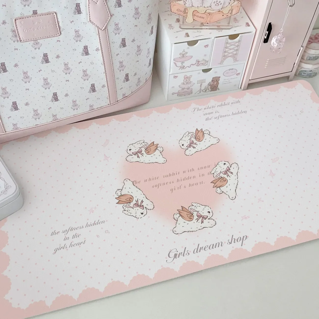 Leather Desk Pad Protector Orange Pink Bunny Gradient Rabbit Love Mouse Pad Office Desk Mat Waterproof Non-Slip PU Desk Blotter