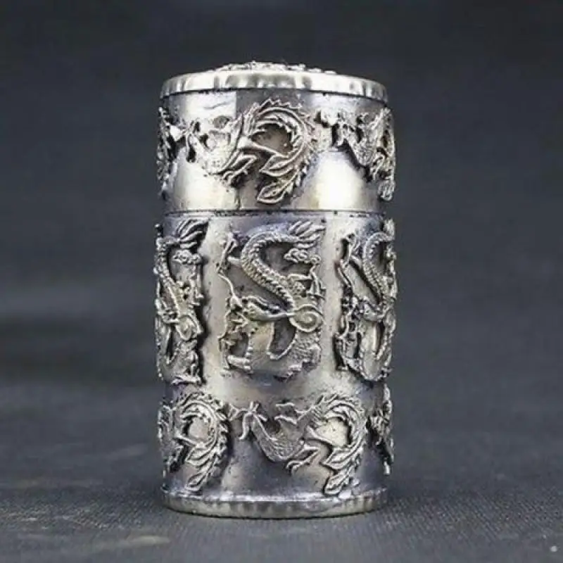 China Creative Handwork Old Silver Dragon Phoenix Toothpick Box Fine Carved Box