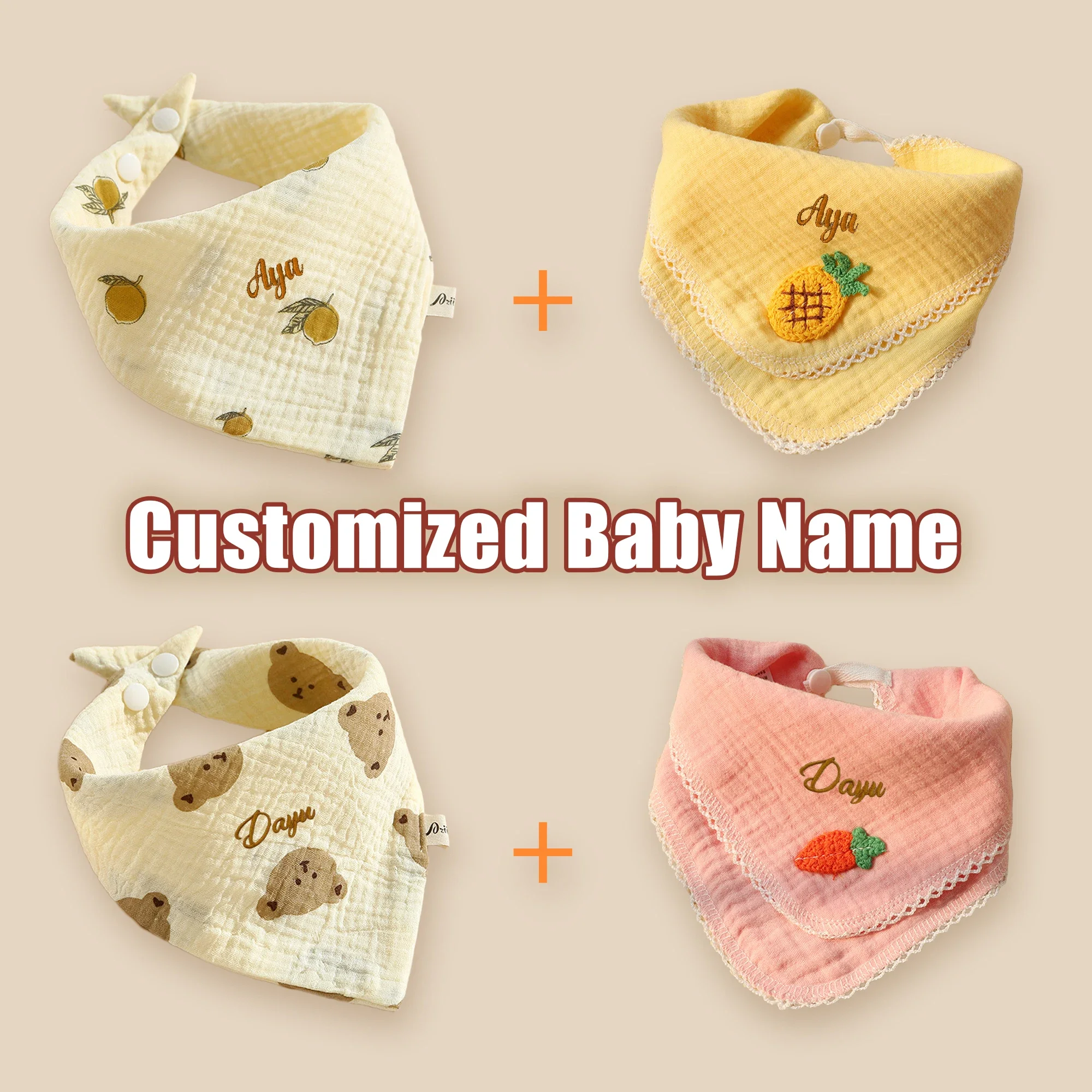 2Pcs/Set Customizable Waterproof Bib And Apron Set for Baby Girls Personalized Stuffed Name Burp Cloths Newborn Gift Set