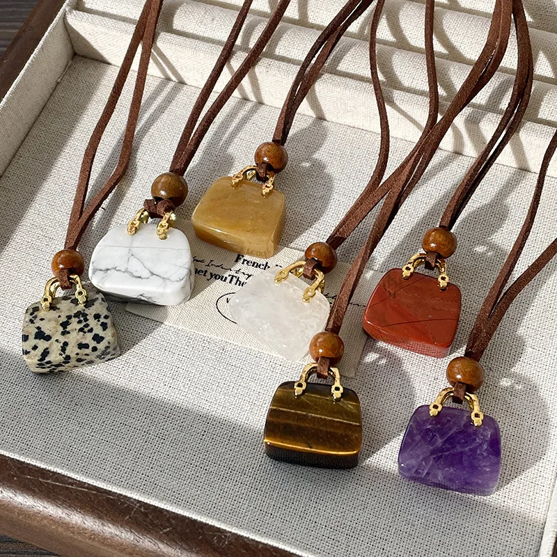 Korean velvet rope tiger eye stone bag necklace womens niche design high-end sweater chain