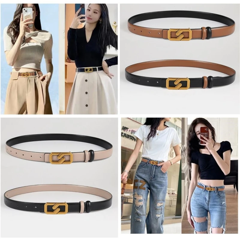 حزام جلد طبيعي قابل للعكس للنساء لفساتين السراويل الجينز، أحزمة أزياء الفساتين #5