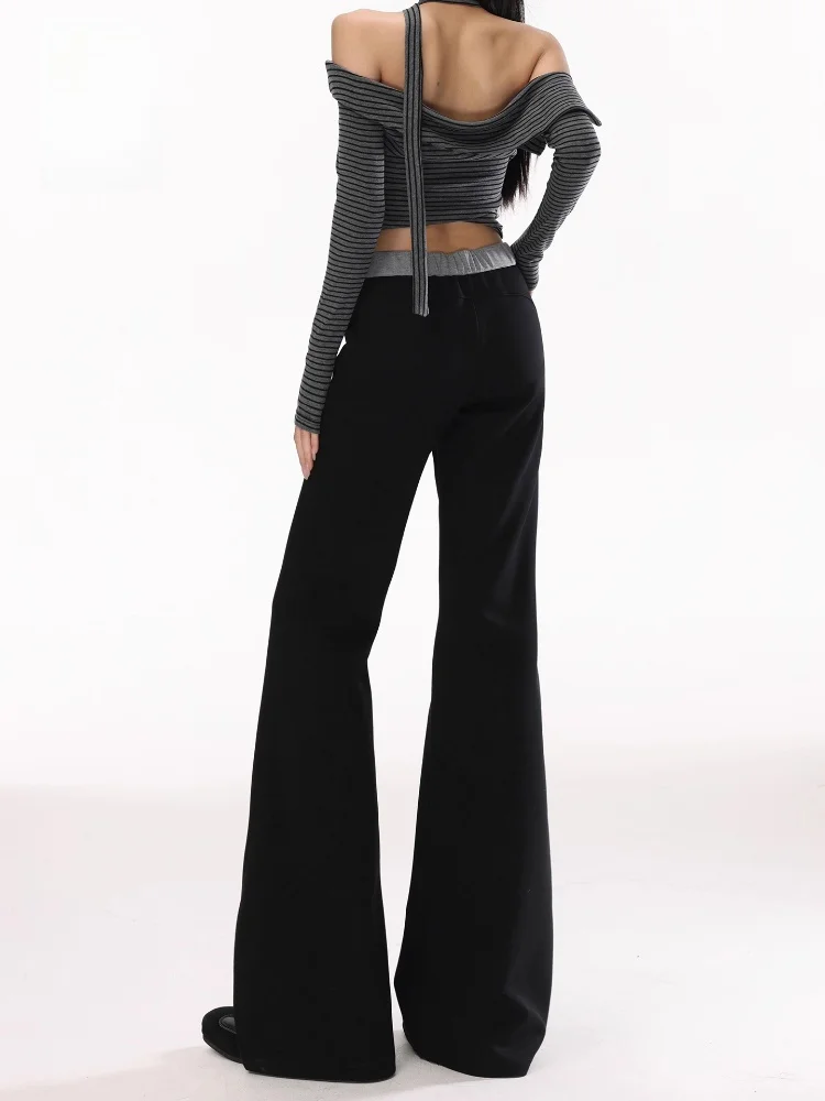 

Женские повседневные брюки-клеш с высокой талией на флисовой подкладке, утягивающие, черные, с цветными вставками, брендовые, для йоги