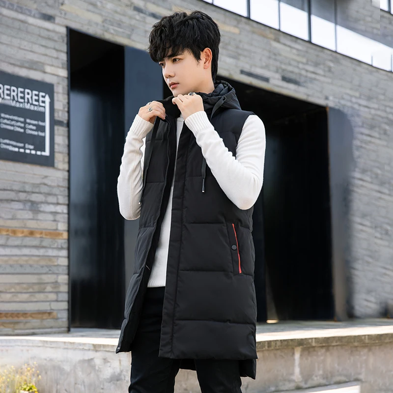 Long Warm Sleeveless Men Casual Trend Hooded New Work Vest Men's High Quality Sports Waistcoat Outdoor Fashionable Vest Jacket