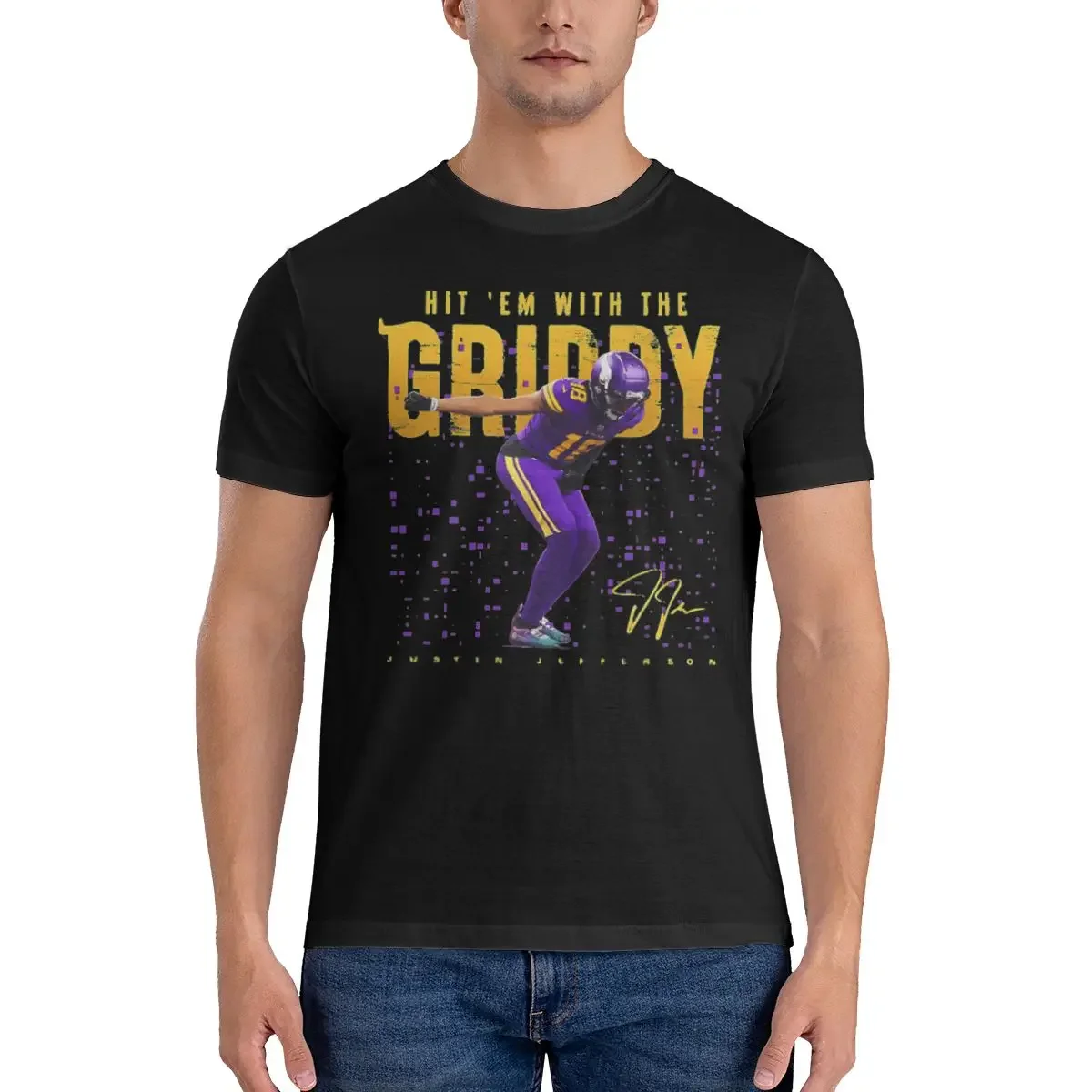 Mr. Griddy T-Shirts Men Justin Jefferson Leisure Cotton Tee Shirt Crew Neck Short Sleeve T Shirts Birthday Present Clothing