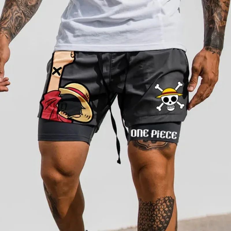 Anime Berserk Running Shorts Men Fitness Gym Training 2 in 1 Sports Shorts Quick Dry Workout Jogging Double Deck Summer