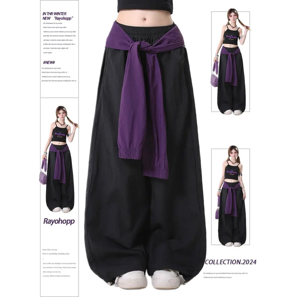 Street Dance Women Multicolor Loose Pants American Retro Hip-hop Sports High Waist Wide Leg Casual Trousers Versatile Trendy BF