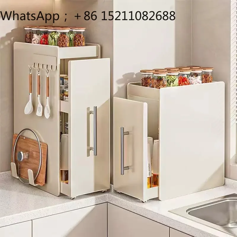 LLY kitchen pull-out seasoning rack countertop seasoning storage rack dustproof very narrow side box cabinet