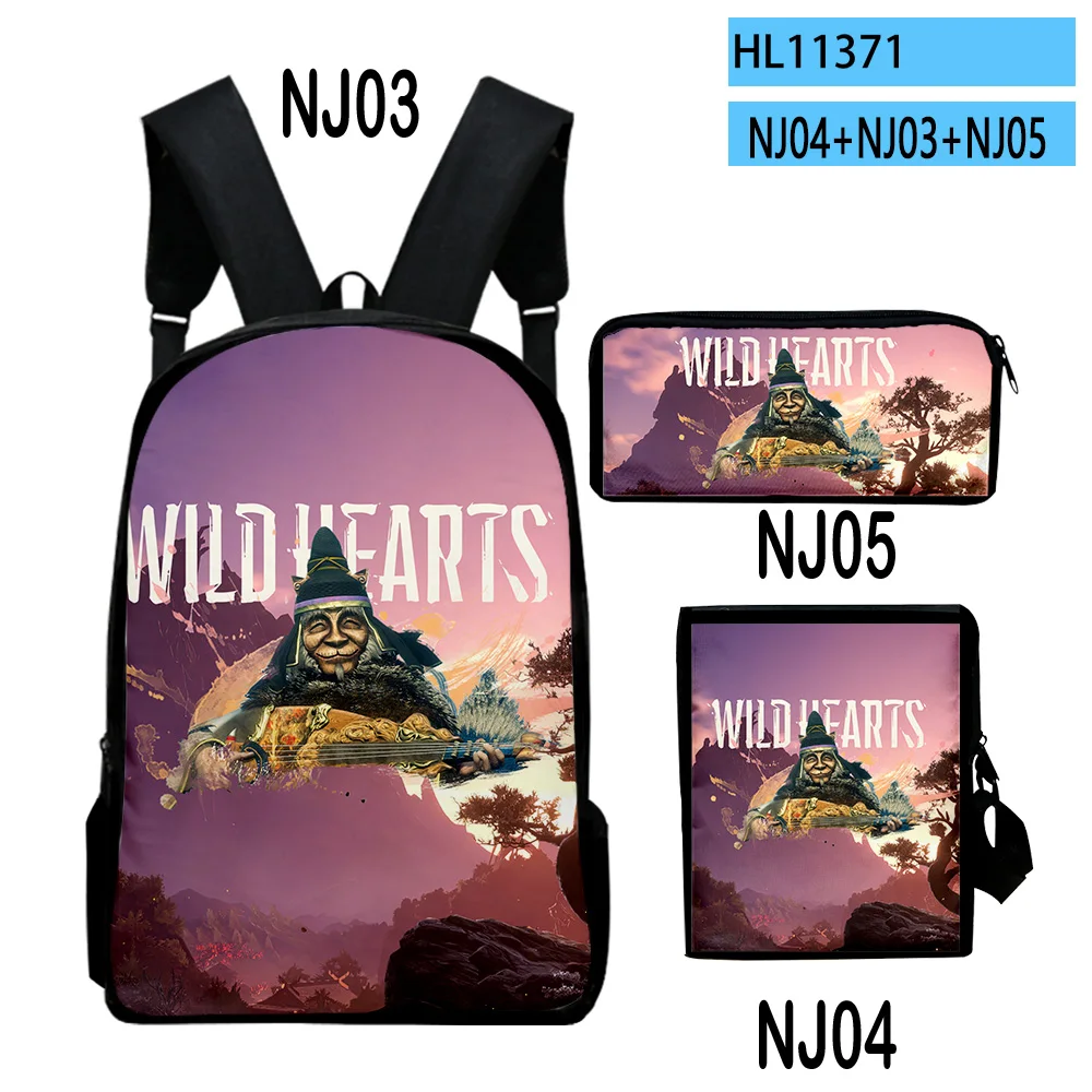 Harajuku Youthful Wild Hearts Game 3D Print 3pcs/Set Student Travel bags Laptop Daypack Backpack Shoulder Bag Pencil Case
