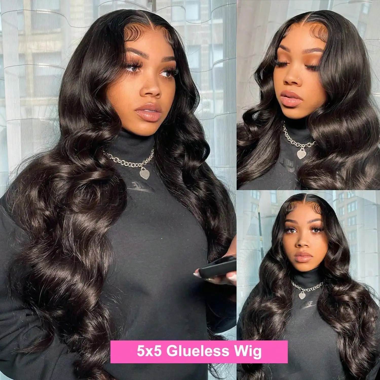 5x5 Wear And Go Glueless Pre Plucked Pre Cut Lace 230% Density Upgraded Glueless Body Wave 4x4 Glueless HD Lace Front Wigs Pre Bleached