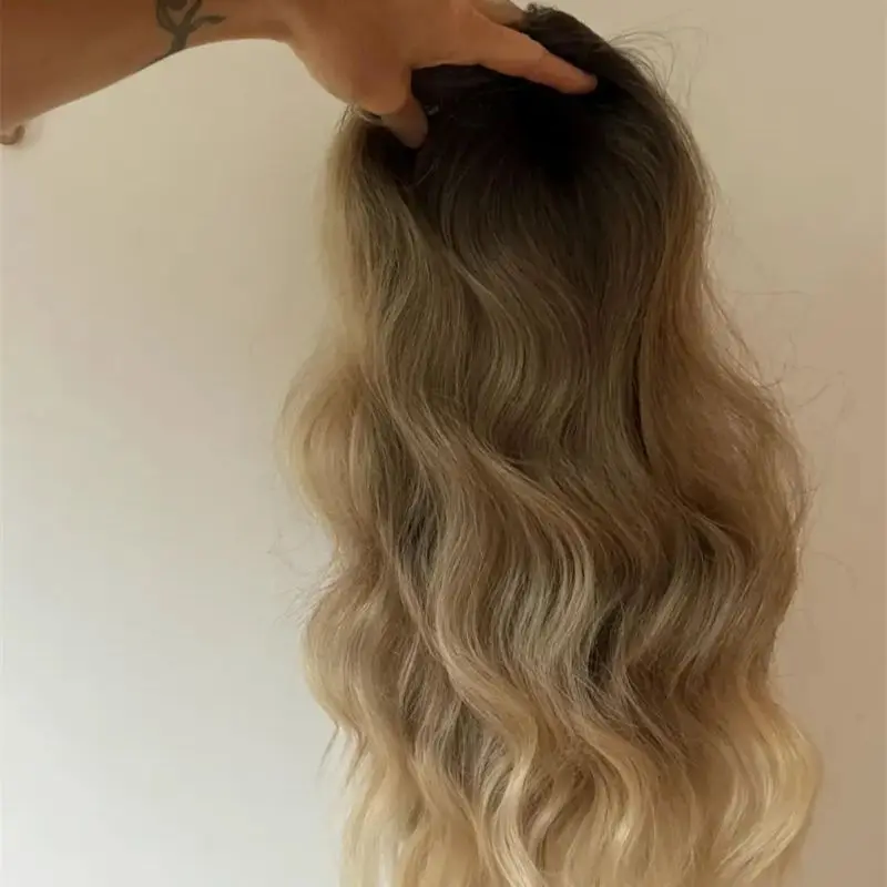 أومبير براون شقراء الاصطناعية HD الدانتيل شعر مستعار أمامي مقاومة للحرارة شعر مستعار طبيعي الجسم موجة الباروكات للجزء اليومي المبتدئين ودية #5