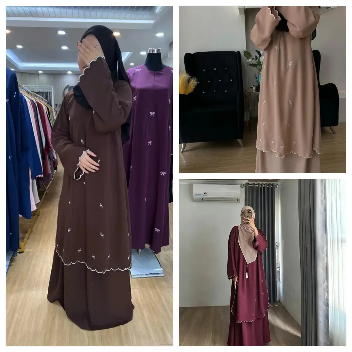 

Women Muslim Suit Top Skirt 2 Piece Set Morocco Embroidery Blouses Long Skirts Outfits Eid Dubai Ramadan Modest Ensemble