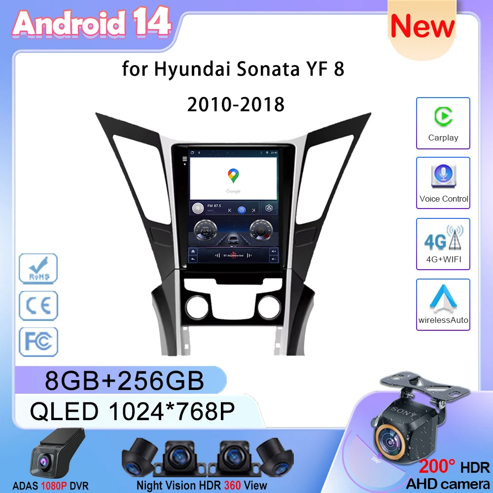 9.7 Android 14 for Hyundai Sonata YF 8 2010-2018  BT High-performance Auto Radio stereo Head Unit Multimedia Player GPs No 2din