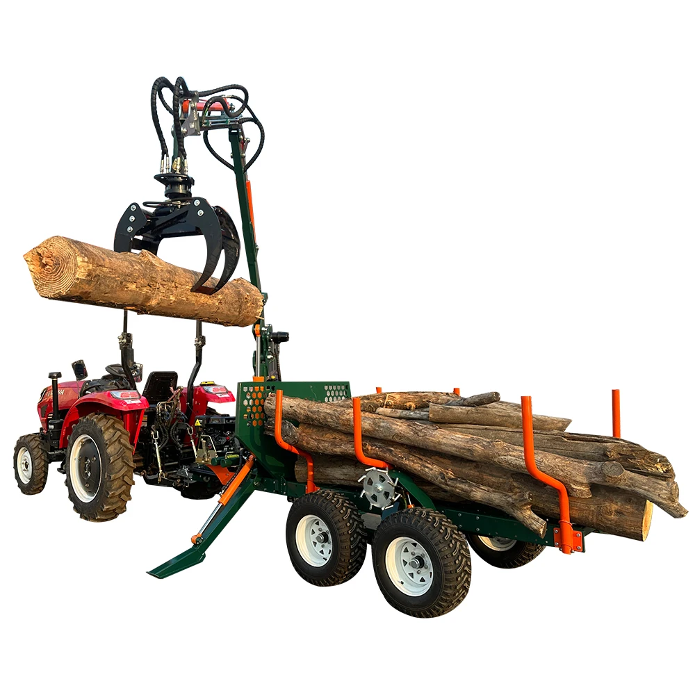 Heavy Duty Hydraulic Timber Trailer, 4.2m Telescopic Crane With Remote Control Drive for Forestry Log Hauling
