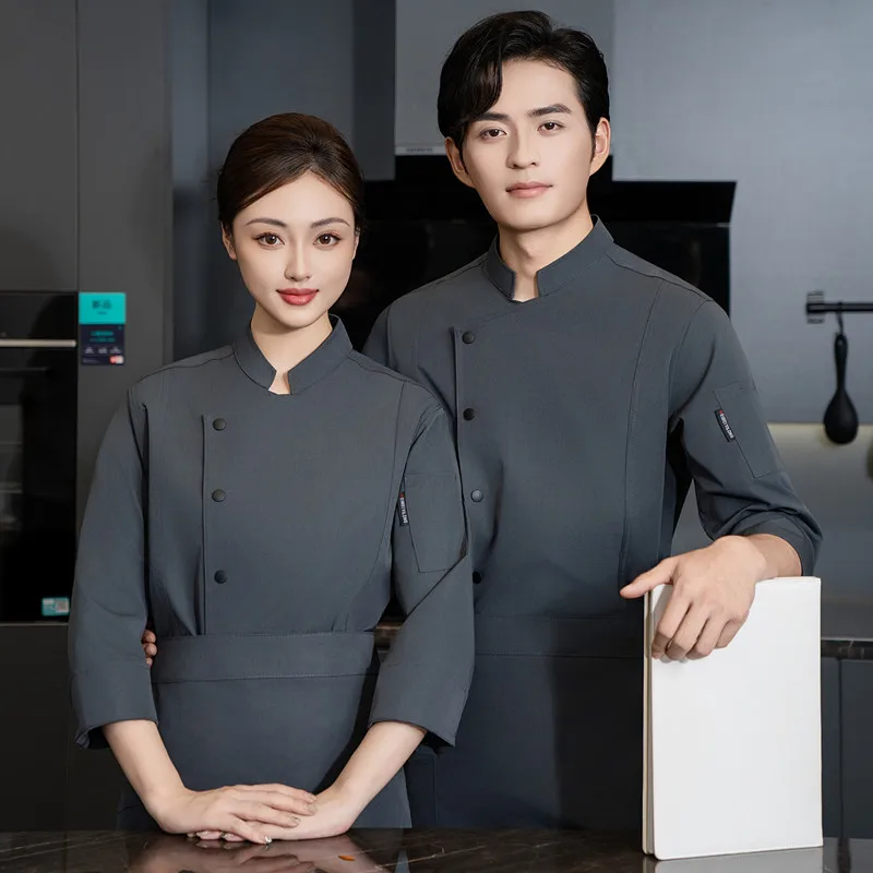 冬男性キッチンジャケット長袖クックウェアシェフ制服レストランプロフェッショナルキッチンコスチュームデザイナーシェフコートウェイター