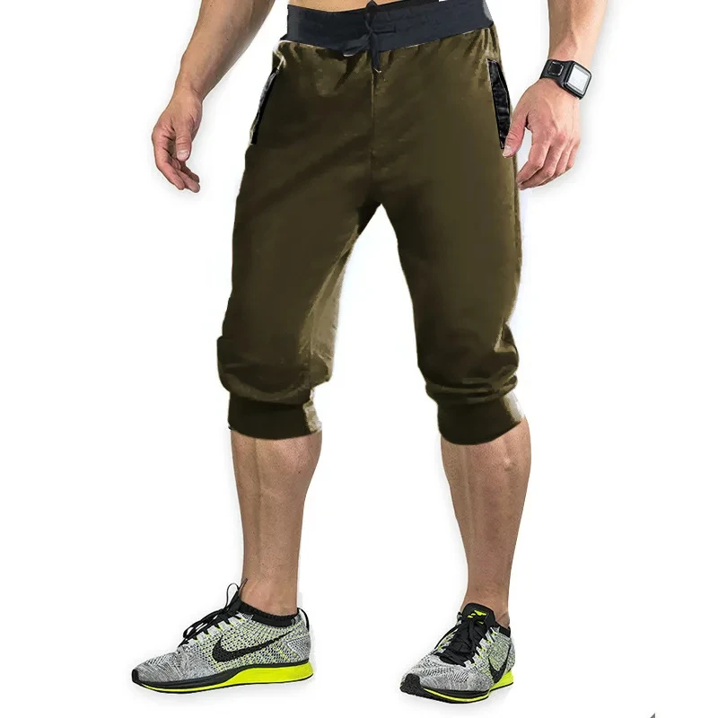 New cross-border sports pants men\'s casual jogging shorts elastic fitness pants cropped pants M-4XL