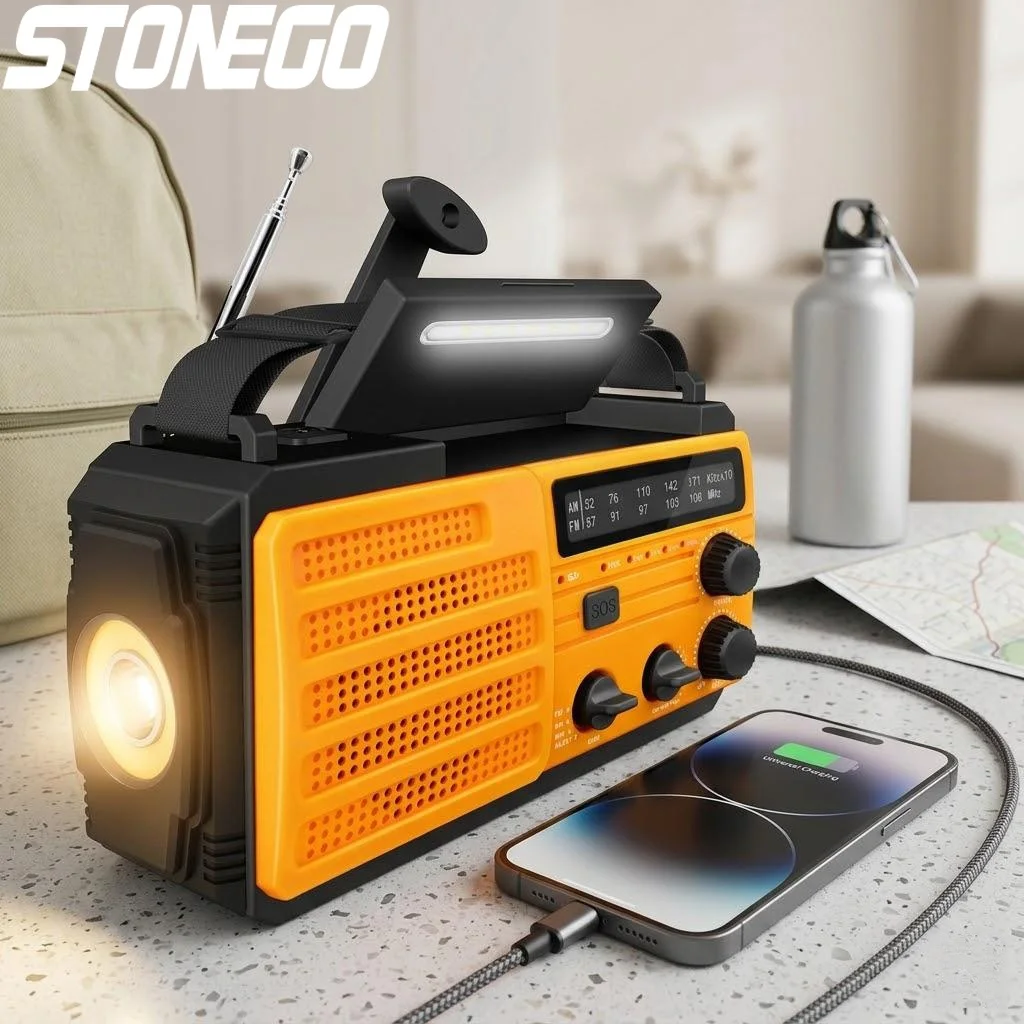 lampe-torche-solaire-rechargeable-d'urgence-radio-lumiere-led-equipement-d'autodefense-kit-de-survie-outils-de-securite-a-manivelle